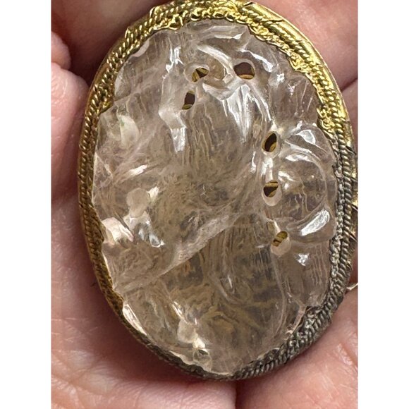 Vintage Pink Jadeite Ornate Brass Filigree Back - Picture 3 of 6